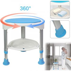 Tabouret de douche 45-57cm Hauteur réglable et pivotant à 360° Siège de bain Bleu Aide à la douche en alu et plastique pour personnes agées, femmes