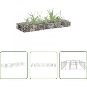 The Living Store Lit sur&eacute;lev&eacute; &agrave; gabion Acier galvanis&eacute; 90x30x10 cm - Jardini&egrave;re &agrave; Gabion - Bordure Jardin - Bac Plante - Pot Fleuri Ext&eacute;rieur