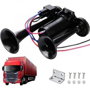Klaxon Camion 12V, 600DB Klaxon de Voiture Super Puissant, Kit de Klaxon &agrave; Air Double Trompette avec Compresseur, pour les V&eacute;hicules 12V, Camions,