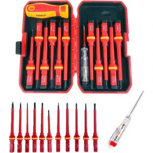13 pi&egrave;ces Set Tournevis Isol&eacute; VDE, Coffret Tournevis Aimant&eacute; Electricien, Jeu de Tournevis Torx Interchangeables avec Testeur de Tension, Outils de