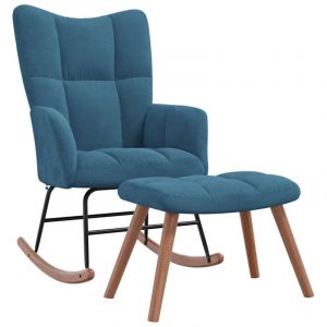 Décoshop26 - Fauteuil à bascule d'allaitement rembourré relax pour salon avec repose-pied en velours bleu DEC028775