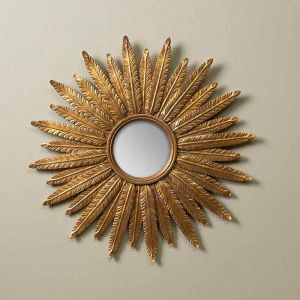 Chehoma - Miroir convexe plumes d'or 38cm