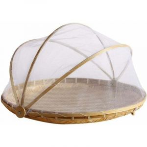 Ineasicer Cloche alimentaire en bambou tiss&eacute; anti-moustique, Cloche alimentaire pliable, panier &agrave; fruits et l&eacute;gumes, pelle &agrave; poussi&egrave;re, M