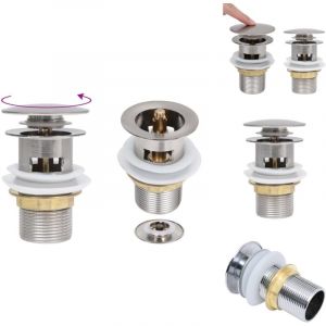 Vidaxl - Drain &agrave; poussoir avec d&eacute;bordement Argent&eacute; 6,4x6,4x9,1 cm - Robinet Lavabo - Robinetterie Salle De Bain - &Eacute;vacuation Lavabo - Siphon Lavabo