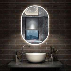 AICA Miroir salle de bain Ovale Lumineux 45x90cm 3 Colours et Dimmable et M&eacute;moire et Anti-Bu&eacute;e, IP44 HD Verre Miroir-Mural