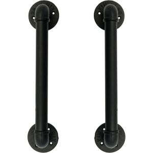 Lot de 2 poign&eacute;es de porte de tuyau industriel Barre d'appui Poign&eacute;es de porte de grange , Fonte rustique antique pour main courante Noir , 50 cm de