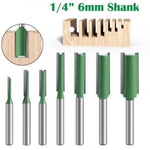 7Pcs Fraise droite &agrave; queue de 6 mm, Fraise Droite Defonceuse, pour Bois Carbure de Tungst&egrave;Ne Outil de Travail Du Bois, Routeur Droite &agrave; Simple Duble