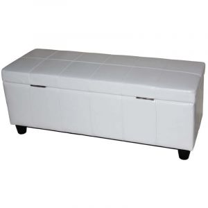 HHG - Banc banquette rembourr&eacute;e coffre de rangement Kriens, cuir reconstitu&eacute;, 112x45x45cm, blanc