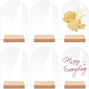 6 Pi&egrave;ces Panneaux en Acrylique Transparent, Panneaux Acryliques en Arc de Cercle, avec Porte-cartes en Bois, pour Num&eacute;ros de Table, pour anniversaire