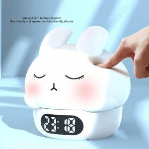 R&eacute;veil lapin, veilleuse &agrave; cliquet, lampe en silicone rechargeable avec affichage de la temp&eacute;rature, id&eacute;ale pour la chambre, veilleuse programmable.