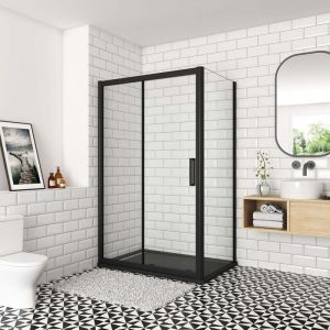 Ocean Sanitaire - Oc&eacute;an Cabine De Douche 110x80x195cm Profil&eacute; Noir Mat En Verre Anticalcaire porte de douche coulissante 110cm Avec Le Syst&egrave;me