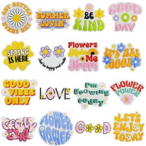 16 Pi&egrave;ces Autocollant de Patch Phrases Broderie Patch Thermocollant, Iron on Patches Stickers Ecusson &agrave; Coudre pour V&ecirc;tements, Jeans, Chapeaux,