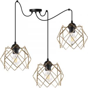 Suspension Araign&eacute;e Stella 3 Abat-Jour Plats Dor&eacute;s E27