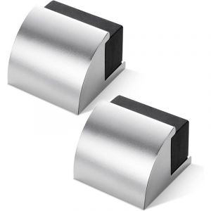 Deux butoirs de porte, butoirs de porte sur pied, butoirs de porte en caoutchouc noir, butoirs de porte modernes chrom&eacute;s argent&eacute;s, butoirs de porte