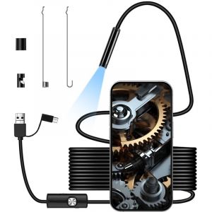 Camera Endoscopique HD avec 8 Lumi&egrave;res, 3 en 1 Endoscopique d'inspection IP67, Endoscope Industriel Cam&eacute;ra D'inspection Endoscopique Serpent pour