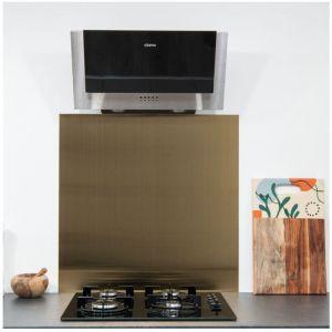 Alucouleur - Cr&eacute;dence Inox Bross&eacute; Laiton 0,8mm - Hauteur 30 cm x Largeur 60 cm