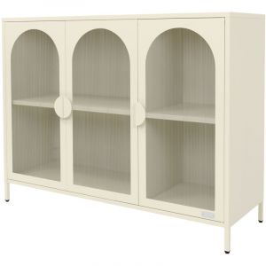 ML-Design Meuble de Rangement M&eacute;tallique Cr&egrave;me 120x93x40 cm, Buffet Moderne avec Compartiments et 3 Portes, sur Pieds R&eacute;glables en Hauteur, Armoire