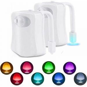 2 Pc Lampe Toilette Veilleuse LED Mouvement D&eacute;tecteur Eclairage WC LED pour Salle de Bain Seau d'aisances, Cabinet, Lavabo Cuvette Si&egrave;ge 8 Couleurs