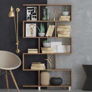 Etagère déstructurée effet bois de noyer - pieds métal JENA