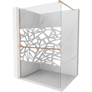 Mexen - Kioto+ paroi de douche Walk-in 120 x 200 cm, motif blanc, laiton bross&eacute; - 800-120-121-65-85