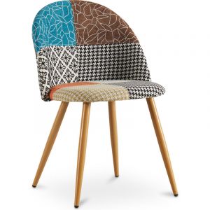 Patchwork Style - Chaise de salle à manger tapissée en patchwork - Style scandinave - Patty Multicolore - Métal finition effet bois, Bois, Lin