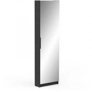 Armoire meuble &agrave; chaussures 14 paires avec miroir couleur noir - Largeur 50 x Profondeur 20 x Hauteur 180,5 cm
