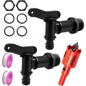 Lot de 2 Robinet Cuve Plastique, Robinet Recuperateur Eau de Pluie, Adaptateur Robinet Tuyau Arrosage, Robinet de Rechange en Plastique, pour le