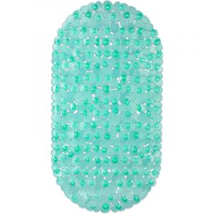 Tapis de Bain antidérapant pour Salle de Bain - Galet givré - Anti-moisissure - Antidérapant - en Plastique - Ovale ventouses (Vert)