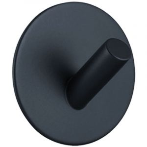 Crochet Adh&eacute;sif ManoMano en Acier Inoxydable Rond Noir - 45mm, Installation Sans Per&ccedil;age pour Salle de Bain et Cuisine