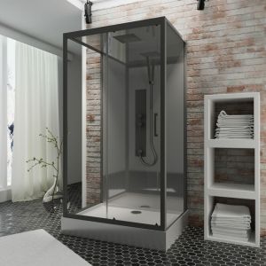 Jamais utilis&eacute; ]- Cabine de douche int&eacute;grale hydromassante, 85 x 115 cm, Cabine de douche compl&egrave;te, couleur noir, Bali Schulte