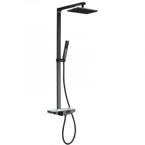 Colonne de douche moderne combinée thermostatique acier inoxydable + tablette verre - 120x50cm - NT7385Gun métal, Avec pomme de douche 22 x 30 cm