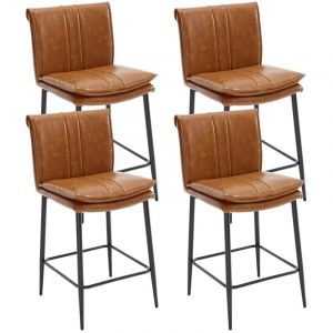 Wahson Office Chairs - Tabouret de Bar Lot de 4 Tabourets de Bar Cuir avec Pied M&eacute;tal, Wahson Bar Coussin &eacute;pais pour Ilot Central/Bar, Marron