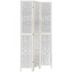 Décoshop26 - Paravent séparateur de pièce cloison 3 panneaux en bois de paulownia et brindille de saule blanc DEC030758