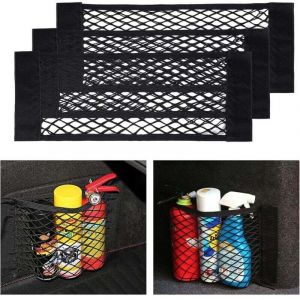 Filet organisateur de coffre de voiture, [lot de 3 60x25cm], sac organisateur de coffre de voiture avec Velcro &eacute;lastique.