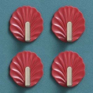 4 crochets muraux en forme de coquillage - rouge, crochets muraux de forme mignonne, crochets de suspension auto-adh&eacute;sifs pour sac &agrave; main, serviette