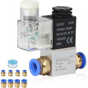 &Eacute;lectrovanne Pneumatique 24 V DC &Eacute;lectrovanne &Eacute;lectrique 1/4" 2 Voies 2 Positions avec Connecteur Solenoid Valve Aluminium Vanne Magn&eacute;tique &agrave; Air