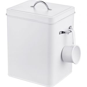 Bo&icirc;te &agrave; lessive Relaxdays 6L, m&eacute;tal, avec cuill&egrave;re doseuse, design r&eacute;tro, pour lessive ou nourriture pour animaux, blanc