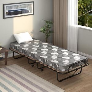 Lit Pliant 1 Personne 80x185CM, Lit Pliant Adulte avec Matelas en Mémoire 6,5 cm Orthopédique,Charge 136KG, Lit Pliable 1 Personne pour Invités et