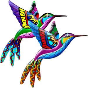 2 PCS D&eacute;coration Murale Colibri en m&eacute;tal,D&eacute;coration Murale Colibri en m&eacute;tal,Ornements d'oiseaux color&eacute;s pour la Maison, Le Jardin, Le Patio, Le