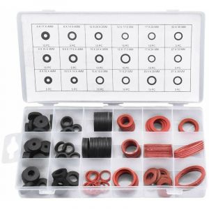 141 pcs Joint Rondelle en Caoutchouc et Joint Fibre, 18 Tailles Joint Plat d'Etanchéité, Assortiment de Rondelles pour Robinet, Vanne, Pompe,
