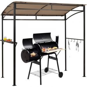 Costway - Tonnelle Barbecue Exterieur de 216 cm Cadre en Métal Imperméable, Abri Barbecue avec Étagère de Service et Crochets de Rangement, Belvédère