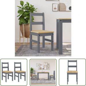 Chaises &agrave; manger lot de 2 Panama gris bois massif de pin - Chaise &agrave; Manger - Chaise De Cuisine - Chaise En Bois - Chaise Grise - Mobilier De Salle &agrave;