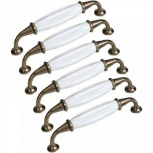 Lot de 6 Boutons de Porte en C&eacute;ramique Poign&eacute;e de Meuble Tiroir, Porcelaine Poign&eacute;e de Meuble de Cuisine de Porte d'Armoire 128mm