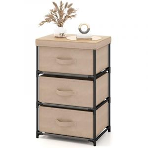 Commode 3 Tiroirs en Tissu, Commode Chambre Adulte avec Cadre en Métal, Meuble Tiroir Rangement pour Chambre, Industriel, 20 x 48 x 76 cm (Café