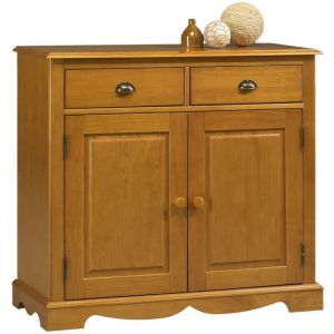 Buffet Pin Miel 2 Portes 2 Tiroirs 2 Niches Style Anglais L 101 H 90 P 42 cm