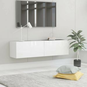 Le Poisson Qui Jardine - Meuble tv 2 Tiroirs : 120 x 30 x 30 Couleur Blanc Brillant. a suspendre au mur - Blanc Brillant