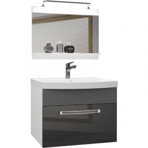 Belini - Meuble de Salle de Bain Lavabo Inclus, Meuble sous-Vasque et Miroir de Salle de Bains Largeur: 60 cm Kit d'éclairage Inclus Couleur : Argent