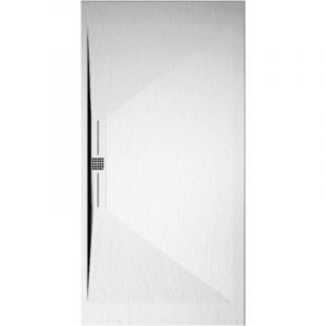 Mirlo - Receveur de douche 80x90 cm extra plat edis en r&eacute;sine surface ardois&eacute;e blanc Grille inox