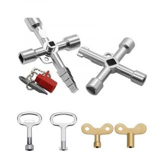 Vtizikl 4 Voies Clé Multifonction 6 Pièces, Clé Triangle Clé de Interrupteur de Robinet Clé en Croix Universelle Clef Passe Partout, pour Compteur