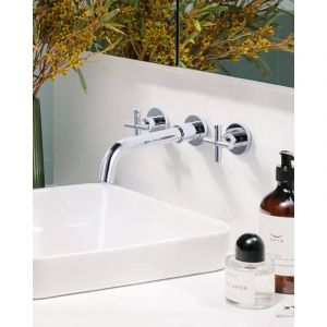 Robinet de lavabo mural, 3 trous encastr&eacute;s, robinet de lavabo de salle de bain, chrom&eacute;
